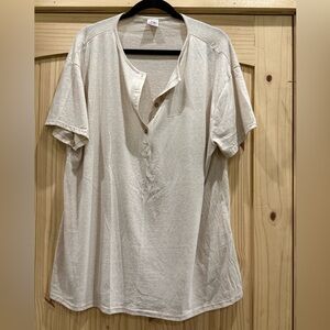 The ZigZag Stripe Oatmeal Heather Henley Short Sleeve Top 3XL T4186 USA Made